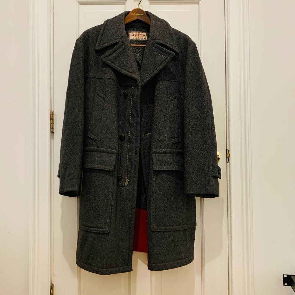 Vintage McGregor Made in USA-Heavy Wool Fur Lined Coat Overcoat Jacket, Mid Gray